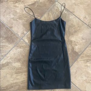 Black leather mini dress